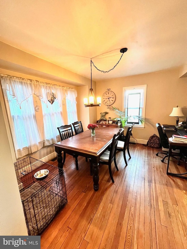 dining room with baseboards and wood finished floors