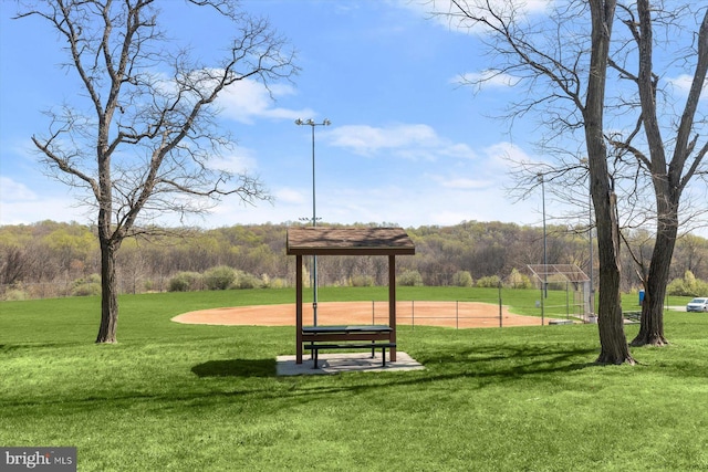 view of community with a wooded view