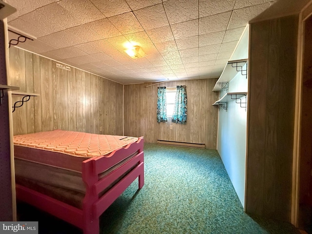 spacious closet with carpet floors and a baseboard heating unit