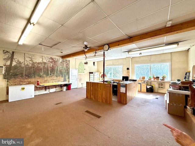 miscellaneous room featuring a drop ceiling and carpet flooring