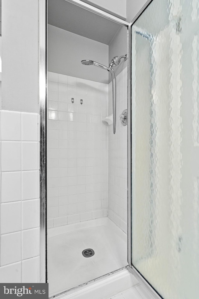 bathroom with a shower stall