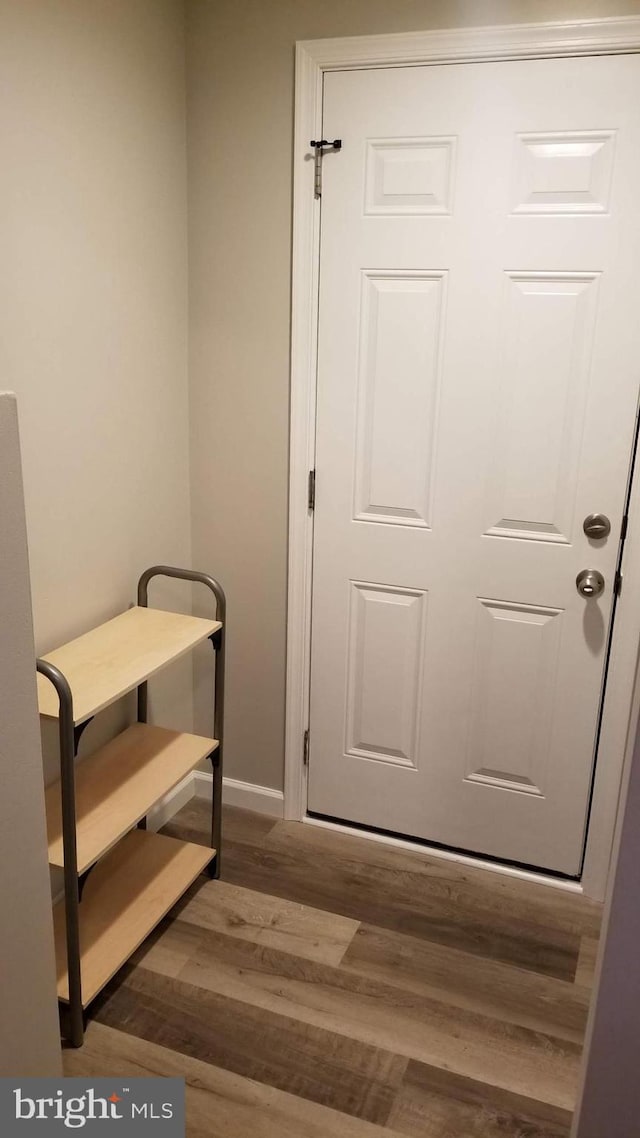 entryway featuring baseboards and wood finished floors