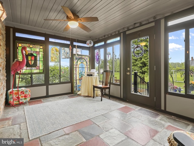 11116 Liberty Rd, Owings Mills, MD 21117 - sunroom / solarium featuring stone tile flooring, wood ceiling, and french doors
