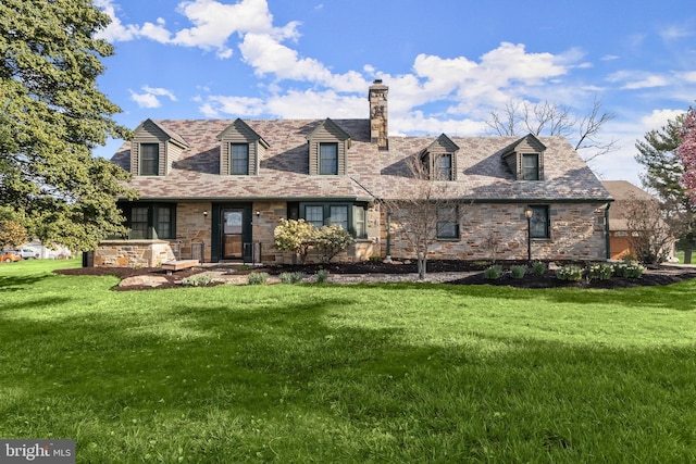 11116 Liberty Rd, Owings Mills, MD 21117 - cape cod home with a front yard, stone siding, and a chimney