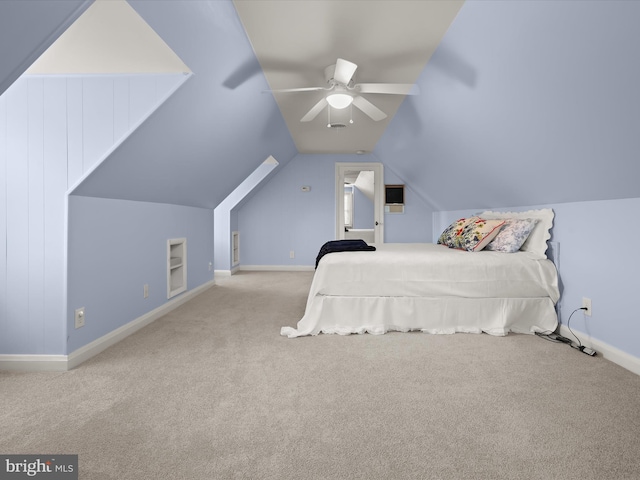 11116 Liberty Rd, Owings Mills, MD 21117 - bedroom with carpet floors, baseboards, vaulted ceiling, and a ceiling fan