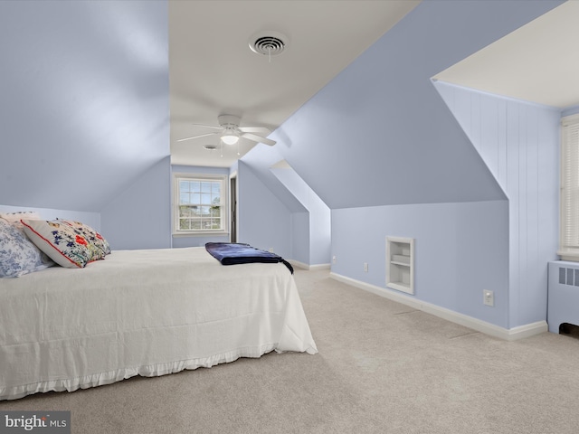11116 Liberty Rd, Owings Mills, MD 21117 - carpeted bedroom with radiator, baseboards, lofted ceiling, and ceiling fan