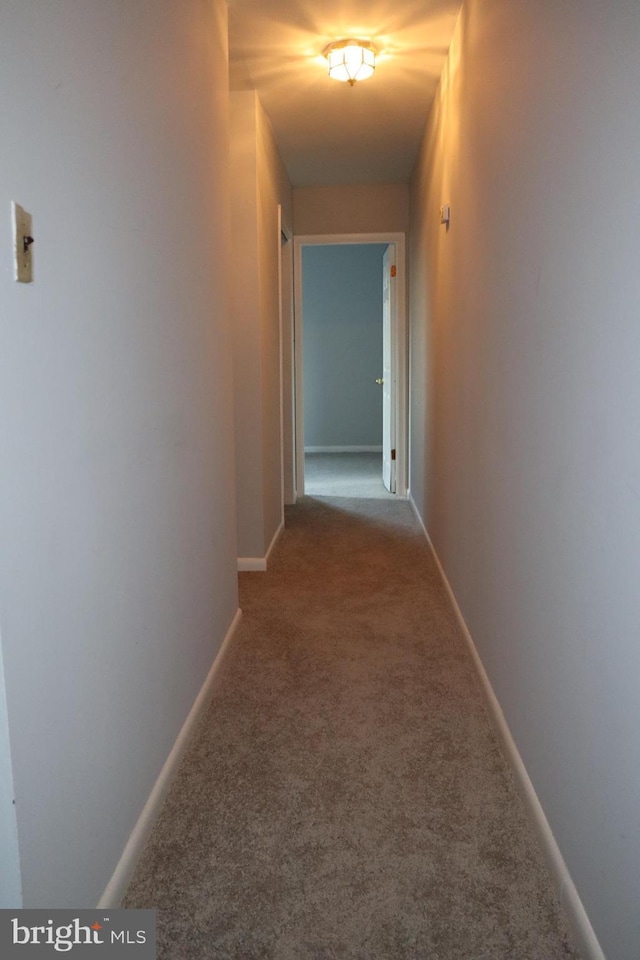 corridor with carpet flooring and baseboards