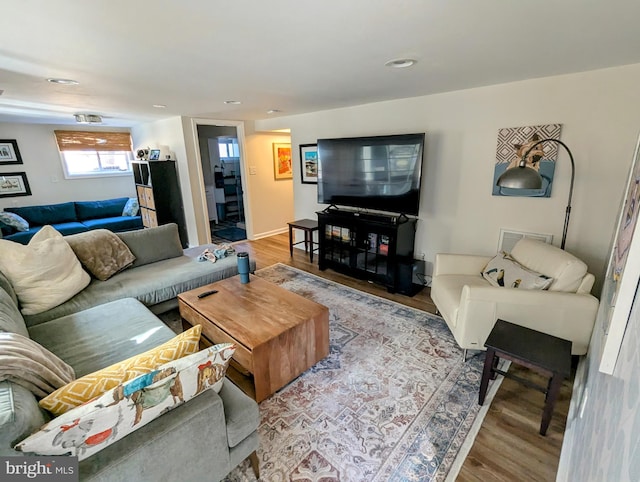 living room featuring light wood-style flooring