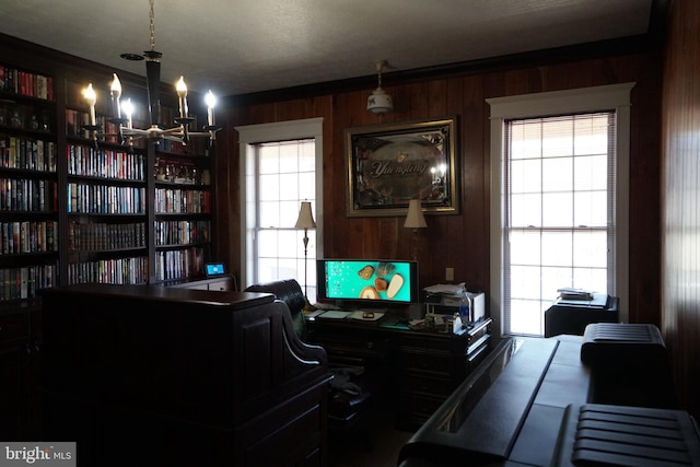 office with wood walls and plenty of natural light