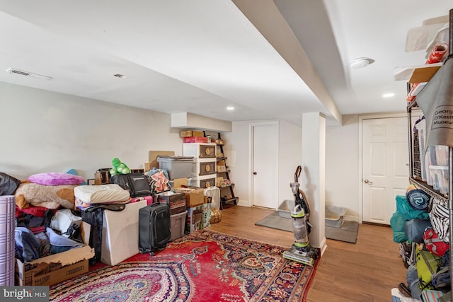 interior space with visible vents, wood finished floors, and recessed lighting