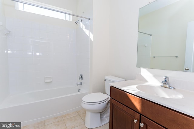 bathroom with shower / bathing tub combination, vanity, toilet, and tile patterned floors