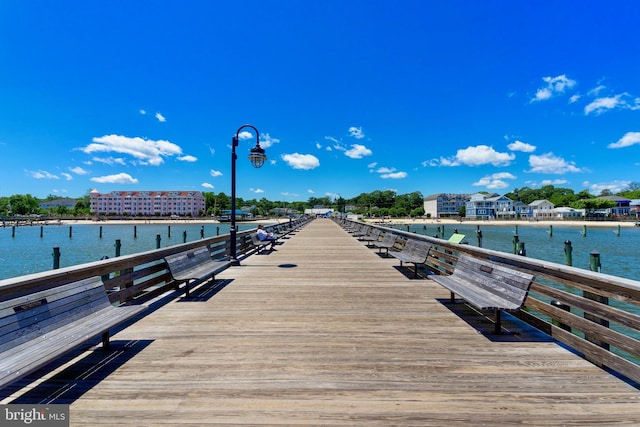 view of dock with a water view