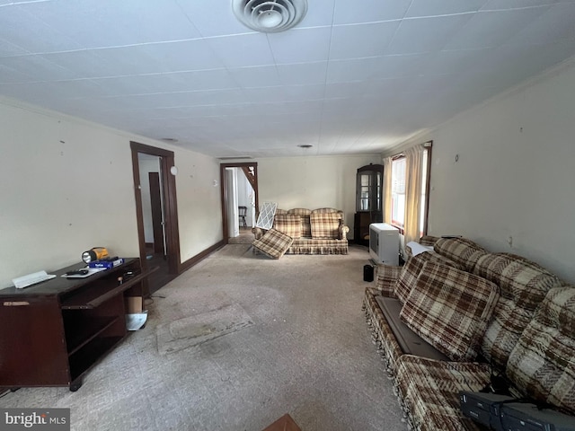 living room with light carpet and visible vents