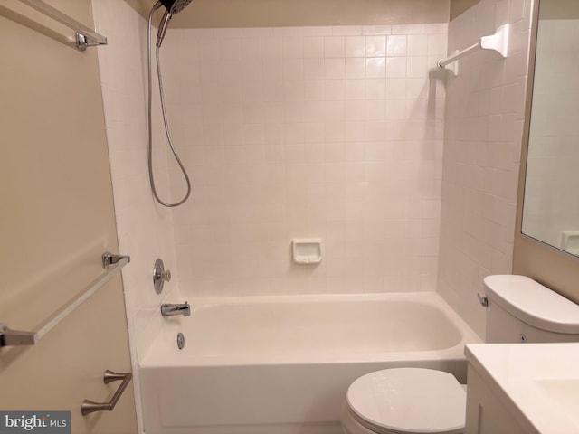 full bath with tub / shower combination, vanity, and toilet