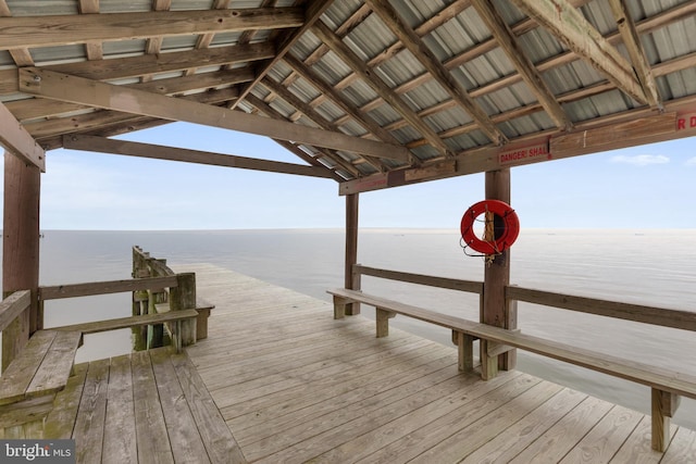 dock area with a water view