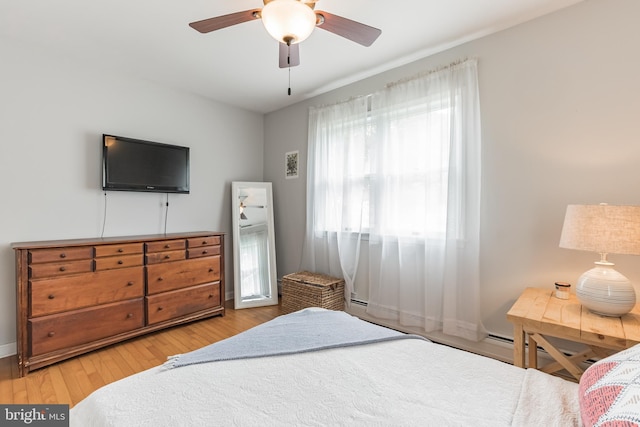 bedroom featuring a ceiling fan and wood finished floors