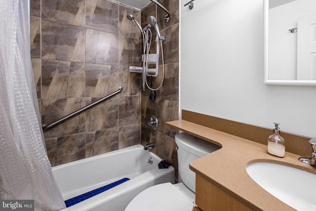 full bathroom featuring shower / tub combo, vanity, and toilet