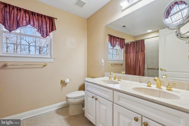 bathroom featuring toilet, a sink, visible vents, and tile patterned floors