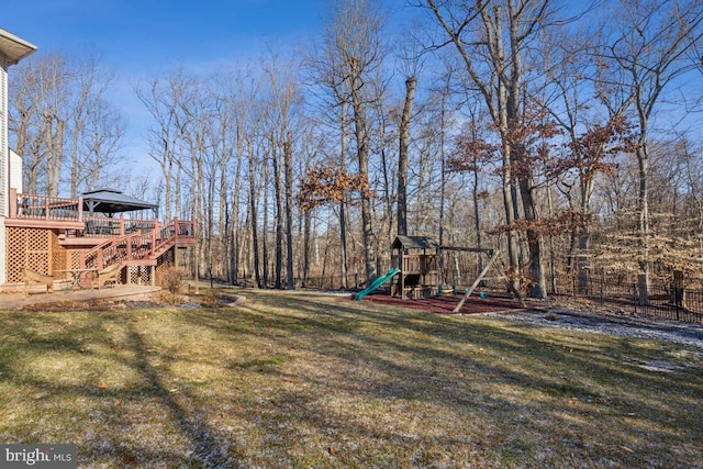 view of yard with a playground and a gazebo