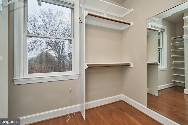 spacious closet with wood finished floors