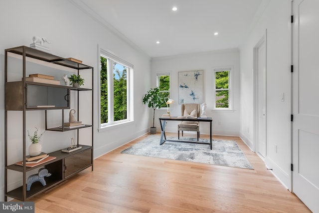 5914 Woodley Rd, Mclean, VA 22101 - office featuring plenty of natural light, ornamental molding, light wood-style floors, baseboards, and recessed lighting