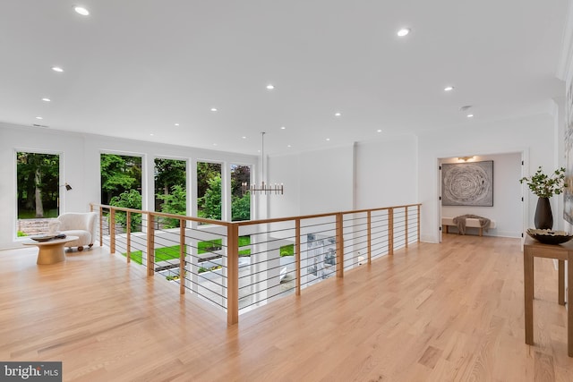 5914 Woodley Rd, Mclean, VA 22101 - hallway featuring light wood finished floors, recessed lighting, and a chandelier