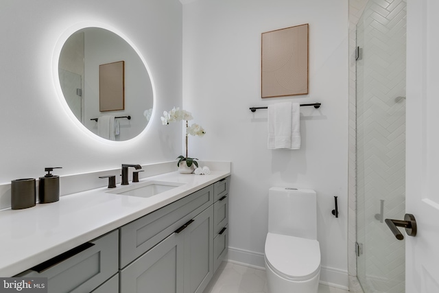 5914 Woodley Rd, Mclean, VA 22101 - bathroom with vanity, a shower stall, toilet, and baseboards