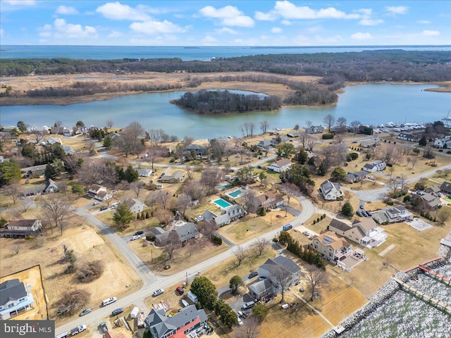 bird's eye view featuring a water view