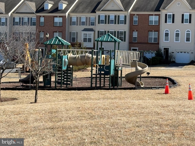 communal playground with a yard