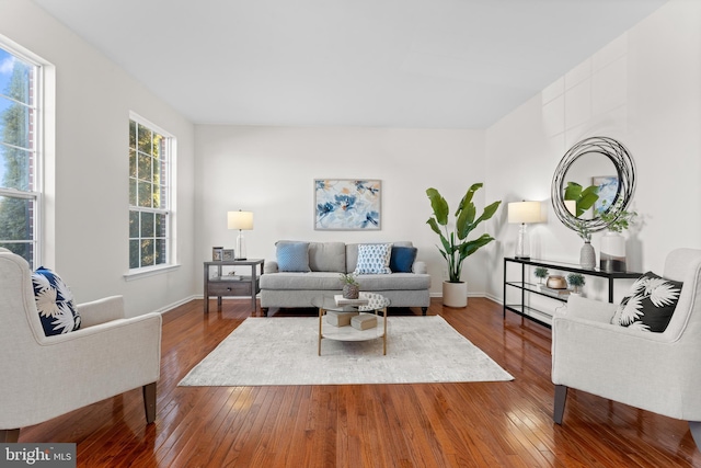 living room with wood finished floors and baseboards