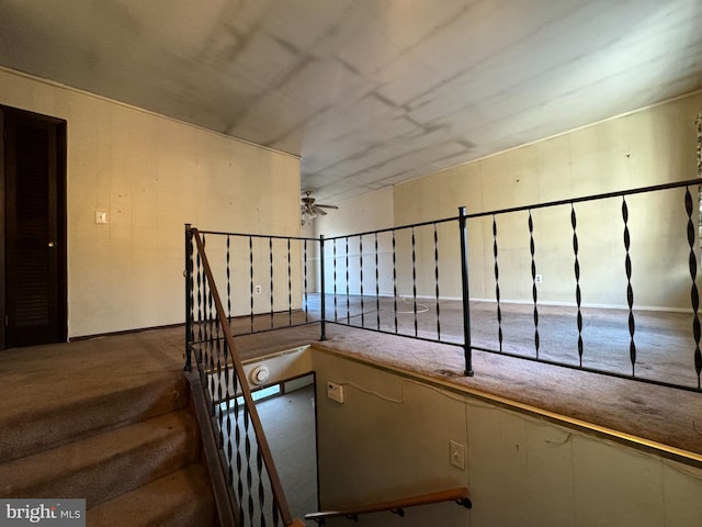 8267 Old Mill Rd, Pasadena, MD 21122 - stairway featuring a ceiling fan