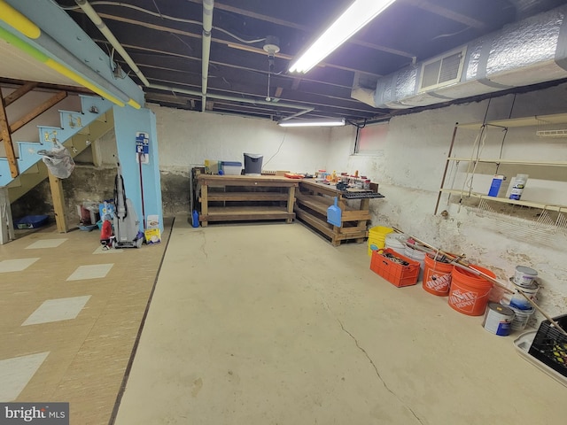 unfinished basement featuring visible vents