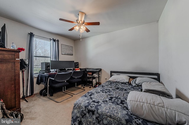 bedroom featuring carpet floors and ceiling fan