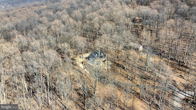 birds eye view of property with a forest view