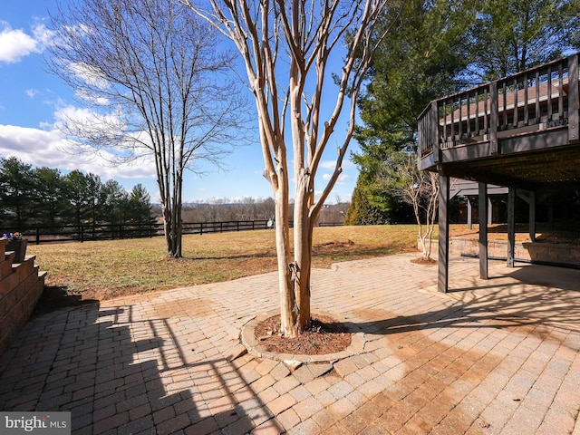 view of patio / terrace with a deck and fence