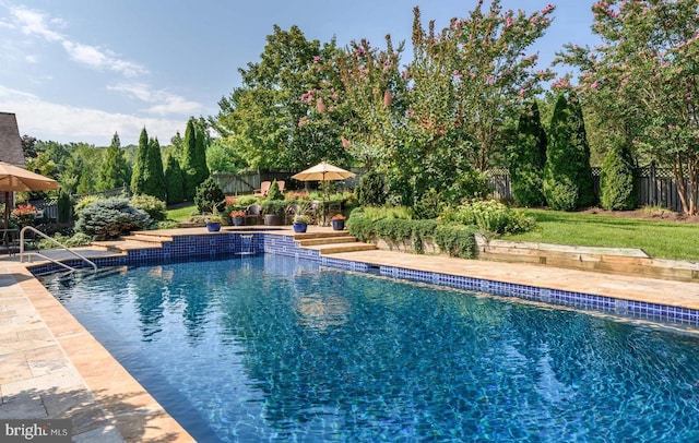 pool with a fenced backyard