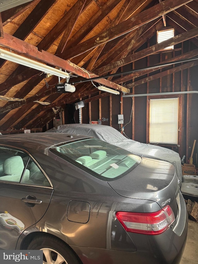 garage with a garage door opener