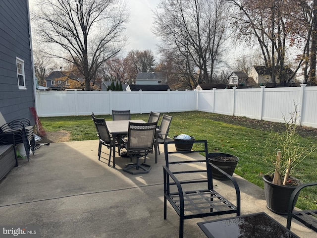 view of patio featuring outdoor dining area and a fenced backyard