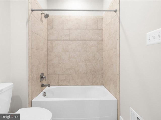 full bath with toilet, visible vents, and shower / bathing tub combination