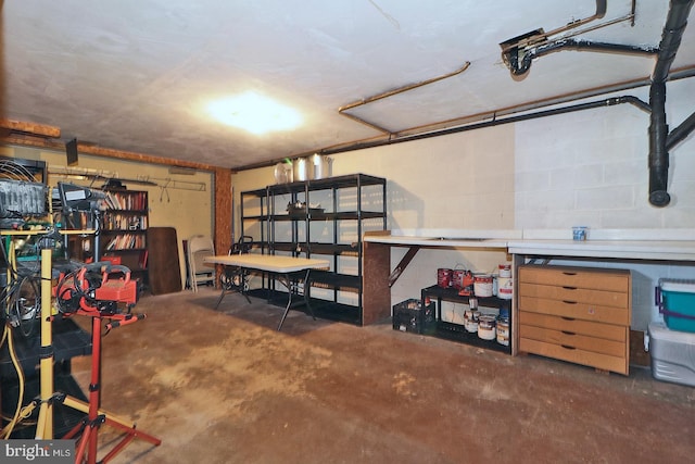 basement with concrete block wall