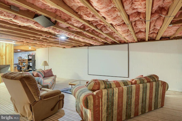 interior space featuring concrete block wall