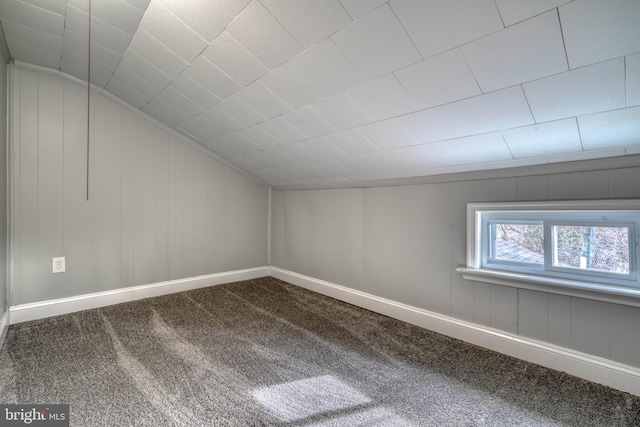 additional living space featuring lofted ceiling, carpet floors, and baseboards