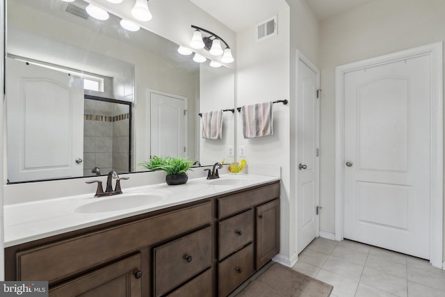 full bath with double vanity, visible vents, and a sink