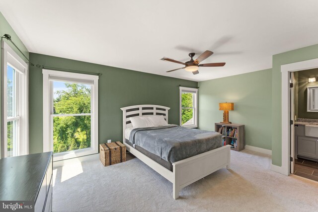 36976 Walnut Park Ln, Purcellville, VA 20132 - carpeted bedroom with baseboards, a ceiling fan, and connected bathroom