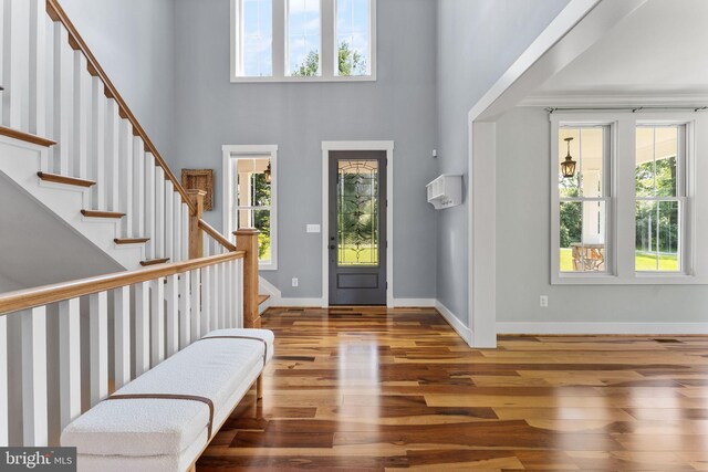 36976 Walnut Park Ln, Purcellville, VA 20132 - foyer with healthy amount of natural light, wood finished floors, stairway, and a high ceiling