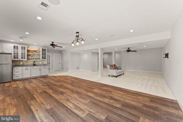 36976 Walnut Park Ln, Purcellville, VA 20132 - unfurnished living room with ceiling fan, recessed lighting, wood finished floors, and baseboards