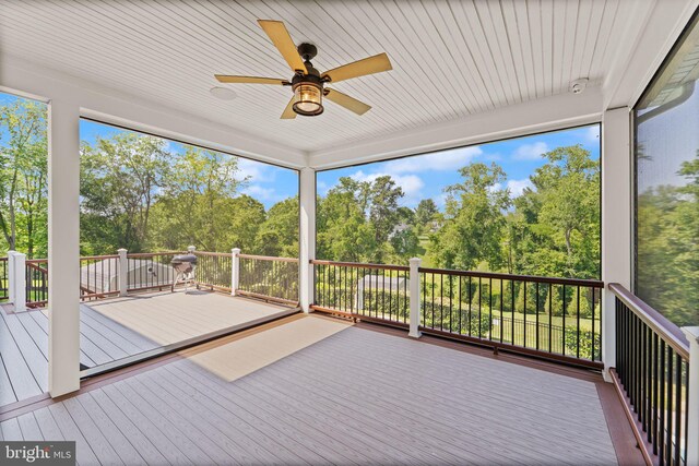 36976 Walnut Park Ln, Purcellville, VA 20132 - deck featuring ceiling fan and view of wooded area