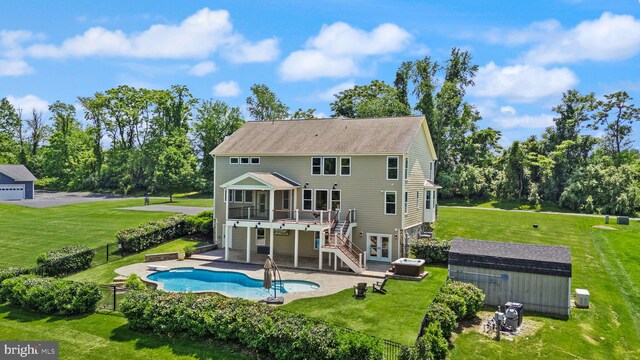 36976 Walnut Park Ln, Purcellville, VA 20132 - back of property with a wooden deck, a patio area, stairs, and view of wooded area