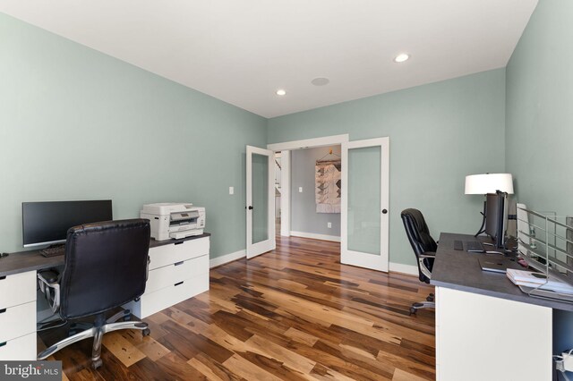 36976 Walnut Park Ln, Purcellville, VA 20132 - home office featuring french doors, wood finished floors, baseboards, and recessed lighting