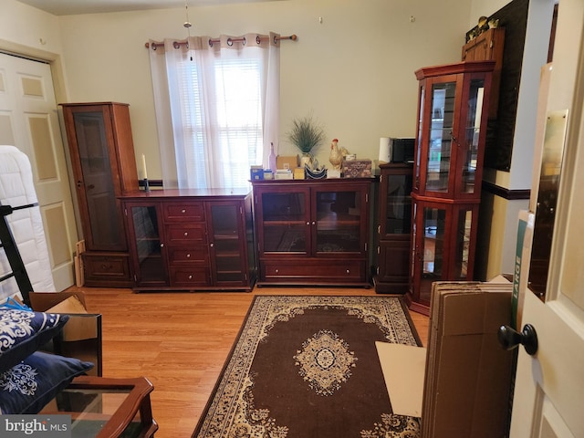 sitting room with light wood-style flooring